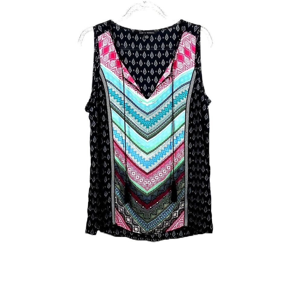 Zac & Rachel Sleeveless BOHO Tassels Top Flowy Colorful Tunic Blouse Sz. L